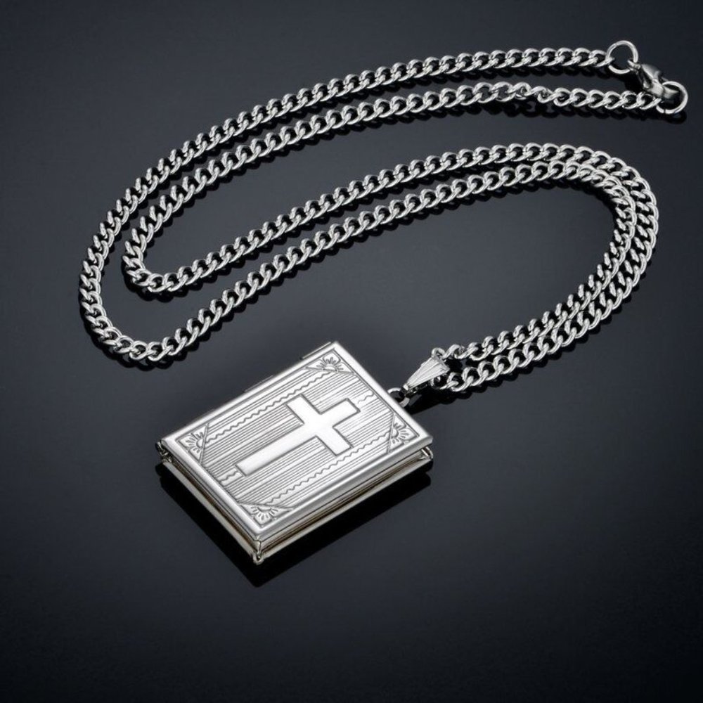 Mens 18K White Gold Plated Cross Pendant Curb Chain Necklace 24"